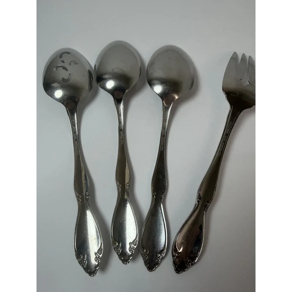Oneida BERKELEY SQUARE Stainless Flatware 4 Piece Serving Set‎ Spoons Meat Fork